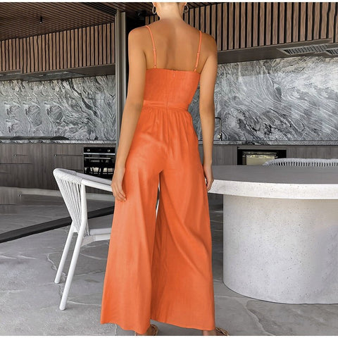Summer New Loose Elegant Bowknot Sexy Zipper Backless Wide Leg Pant Jumpsuits CODE: KAR2067