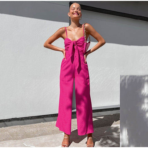 Summer New Loose Elegant Bowknot Sexy Zipper Backless Wide Leg Pant Jumpsuits CODE: KAR2067
