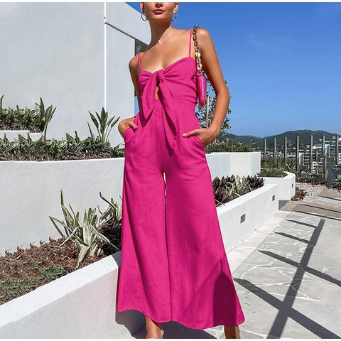 Summer New Loose Elegant Bowknot Sexy Zipper Backless Wide Leg Pant Jumpsuits CODE: KAR2067