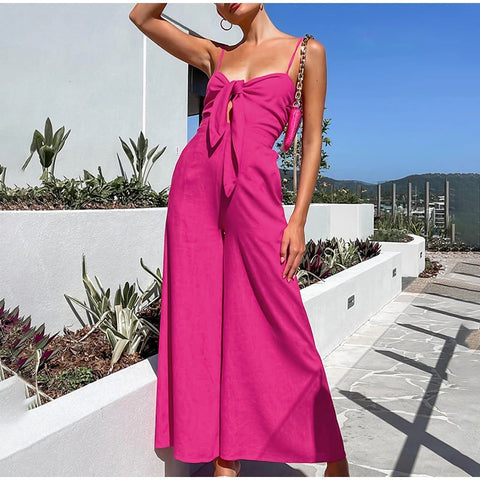 Summer New Loose Elegant Bowknot Sexy Zipper Backless Wide Leg Pant Jumpsuits CODE: KAR2067