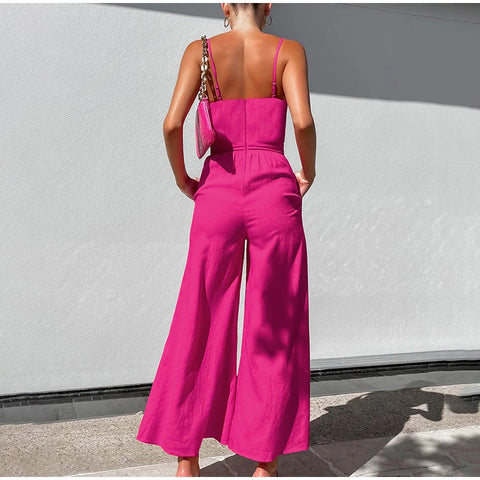 Summer New Loose Elegant Bowknot Sexy Zipper Backless Wide Leg Pant Jumpsuits CODE: KAR2067