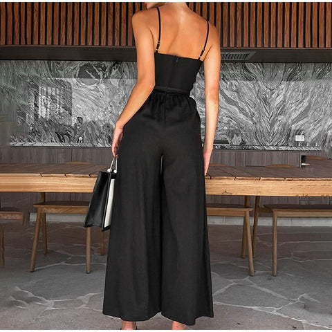 Summer New Loose Elegant Bowknot Sexy Zipper Backless Wide Leg Pant Jumpsuits CODE: KAR2067