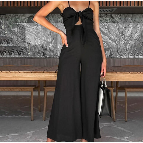 Summer New Loose Elegant Bowknot Sexy Zipper Backless Wide Leg Pant Jumpsuits CODE: KAR2067