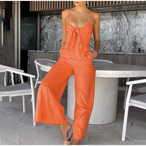 Summer New Loose Elegant Bowknot Sexy Zipper Backless Wide Leg Pant Jumpsuits CODE: KAR2067