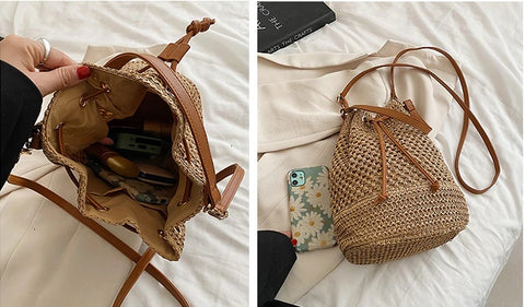 Summer Casual Woven Straw Bucket Bag CODE: KAR2071