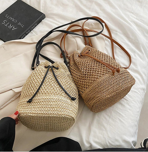 Summer Casual Woven Straw Bucket Bag CODE: KAR2071