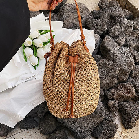 Summer Casual Woven Straw Bucket Bag CODE: KAR2071