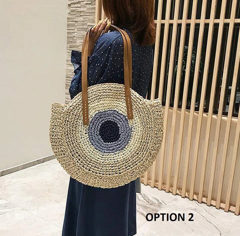 Summer Large Capacity Round Zipper Fashionable Straw Woven Bag CODE: KAR2073