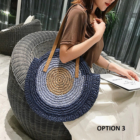 Summer Large Capacity Round Zipper Fashionable Straw Woven Bag CODE: KAR2073