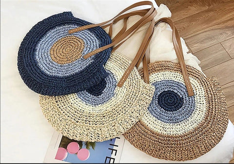 Summer Large Capacity Round Zipper Fashionable Straw Woven Bag CODE: KAR2073
