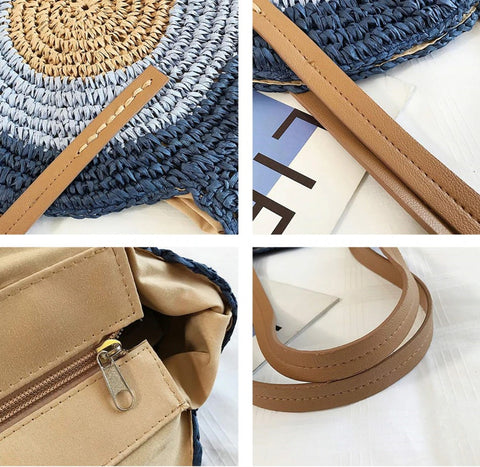 Summer Large Capacity Round Zipper Fashionable Straw Woven Bag CODE: KAR2073