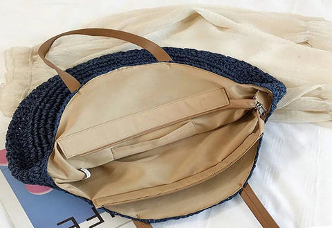 Summer Large Capacity Round Zipper Fashionable Straw Woven Bag CODE: KAR2073