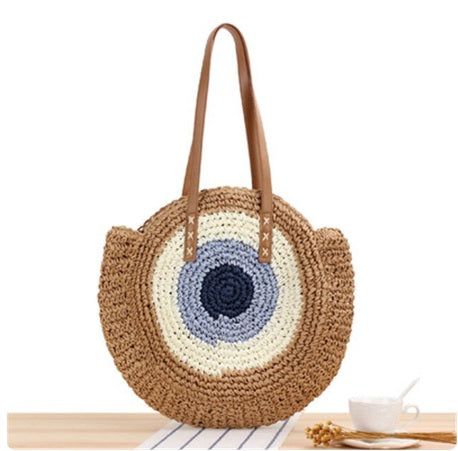 Summer Large Capacity Round Zipper Fashionable Straw Woven Bag CODE: KAR2073