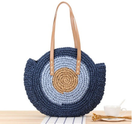 Summer Large Capacity Round Zipper Fashionable Straw Woven Bag CODE: KAR2073