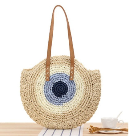 Summer Large Capacity Round Zipper Fashionable Straw Woven Bag CODE: KAR2073