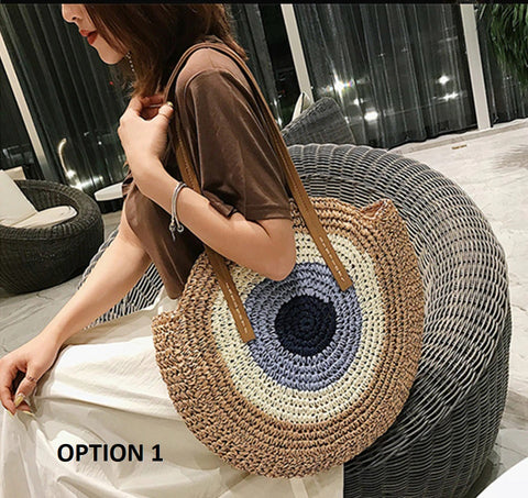 Summer Large Capacity Round Zipper Fashionable Straw Woven Bag CODE: KAR2073