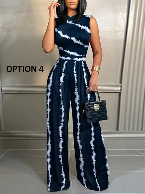 New Fashion Casual Geometric Print Sleeveless Wide Leg Jumpsuit CODE: KAR2074