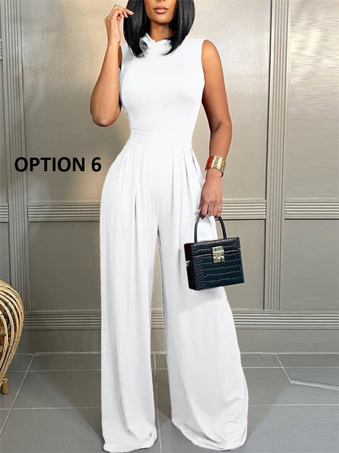 New Fashion Casual Geometric Print Sleeveless Wide Leg Jumpsuit CODE: KAR2074