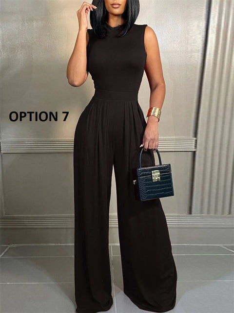 New Fashion Casual Geometric Print Sleeveless Wide Leg Jumpsuit CODE: KAR2074