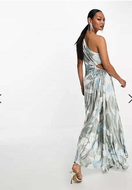Sexy Sleeveless Pleated Hollow Out Diagonal Collar Maxi Dress CODE: READY1017