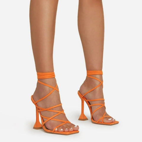 Summer Sexy Square Toe Stripper Ankle Strap Thin High Heel CODE: KAR2080