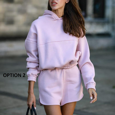 Autumn Winter Solid Color Long Sleeve Hoodie Two-piece Set CODE: KAR2083