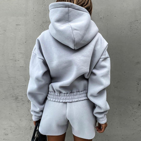 Autumn Winter Solid Color Long Sleeve Hoodie Two-piece Set CODE: KAR2083
