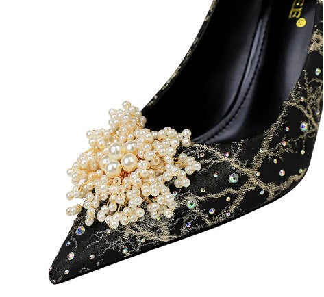 New Stiletto Pearl Flowers Pumps Rhinestone High Heel CODE: KAR2086