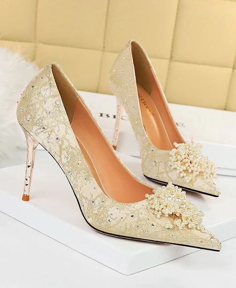 New Stiletto Pearl Flowers Pumps Rhinestone High Heel CODE: KAR2086