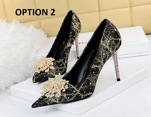 New Stiletto Pearl Flowers Pumps Rhinestone High Heel CODE: KAR2086