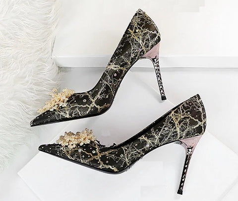 New Stiletto Pearl Flowers Pumps Rhinestone High Heel CODE: KAR2086