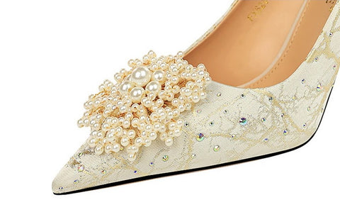 New Stiletto Pearl Flowers Pumps Rhinestone High Heel CODE: KAR2086