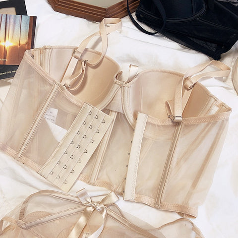Sexy Mesh Hollow Out Waistcoat Shape Half Cup Soft Lace Corset Top CODE: KAR2093