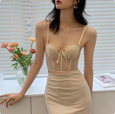 Sexy Mesh Hollow Out Waistcoat Shape Half Cup Soft Lace Corset Top CODE: KAR2093