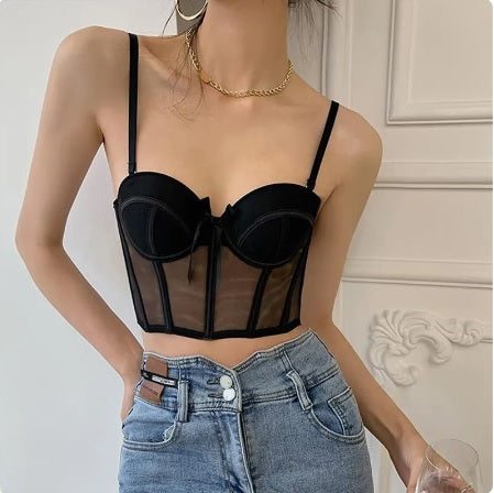 Sexy Mesh Hollow Out Waistcoat Shape Half Cup Soft Lace Corset Top CODE: KAR2093