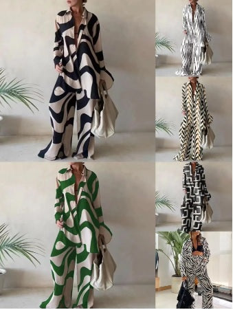 Summer Printed Long-sleeved Shirt + Straight Pant Set CODE: KAR2094