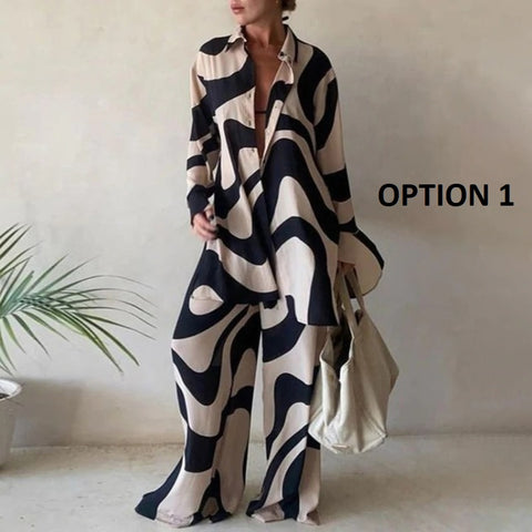 Summer Printed Long-sleeved Shirt + Straight Pant Set CODE: KAR2094