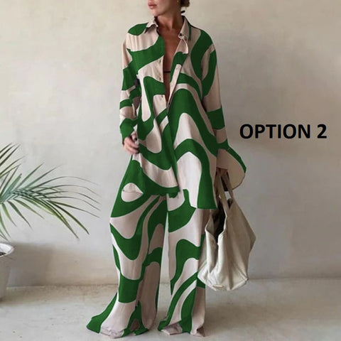 Summer Printed Long-sleeved Shirt + Straight Pant Set CODE: KAR2094