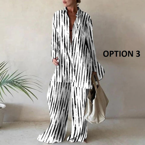 Summer Printed Long-sleeved Shirt + Straight Pant Set CODE: KAR2094