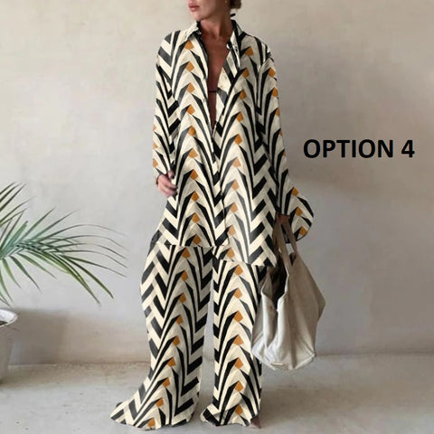 Summer Printed Long-sleeved Shirt + Straight Pant Set CODE: KAR2094
