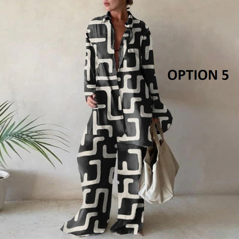 Summer Printed Long-sleeved Shirt + Straight Pant Set CODE: KAR2094