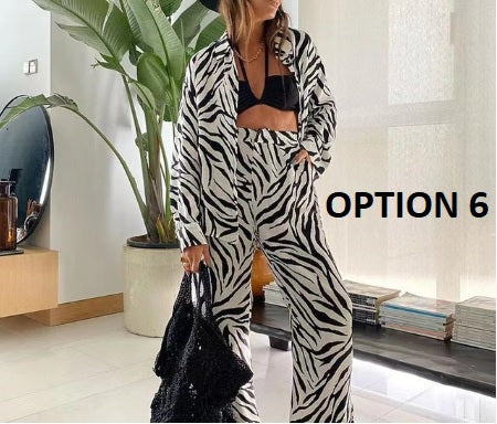 Summer Printed Long-sleeved Shirt + Straight Pant Set CODE: KAR2094