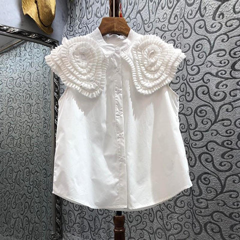 New Exquisite Collar Sleeveless Pleated Fungus Edge Elegant Top CODE: KAR2096