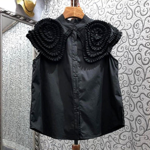 New Exquisite Collar Sleeveless Pleated Fungus Edge Elegant Top CODE: KAR2096