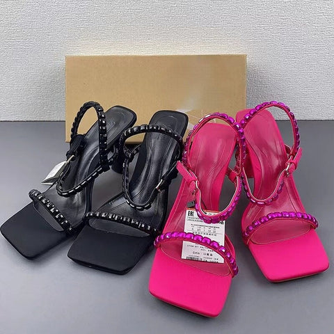 Summer Sexy Rhinestones Fashion Square Head Open Toe Heel CODE: KAR2097