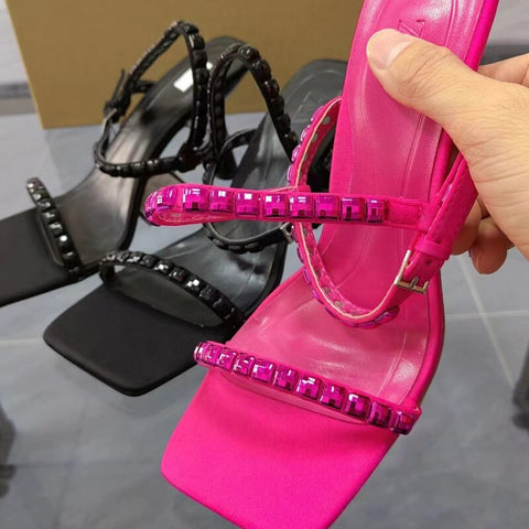 Summer Sexy Rhinestones Fashion Square Head Open Toe Heel CODE: KAR2097