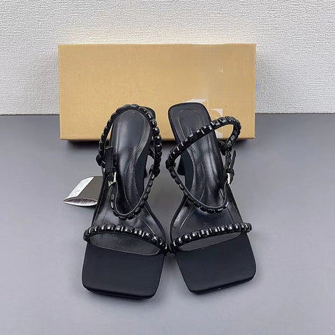 Summer Sexy Rhinestones Fashion Square Head Open Toe Heel CODE: KAR2097