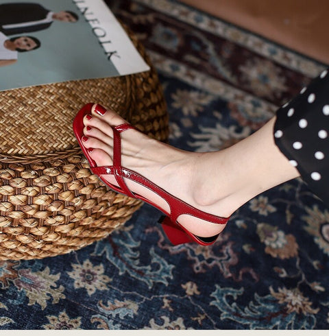 New Fashion Burgundy Chunky Toe Flip-flop High-heel Sandals CODE: KAR2098