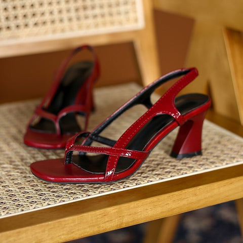 New Fashion Burgundy Chunky Toe Flip-flop High-heel Sandals CODE: KAR2098
