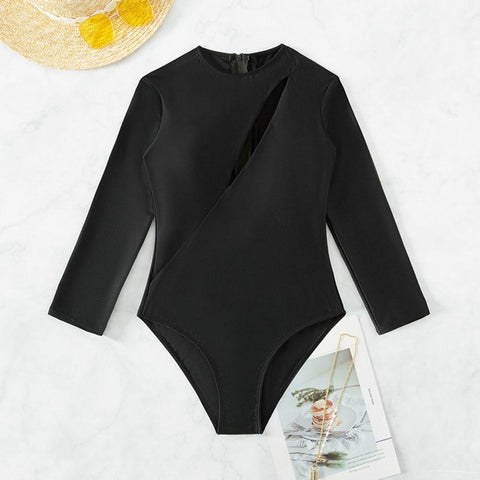 Sexy Hollow Out Long Sleeves Slim Fit Round Neck Back Zipper Closure Swimwear CODE: KAR2102